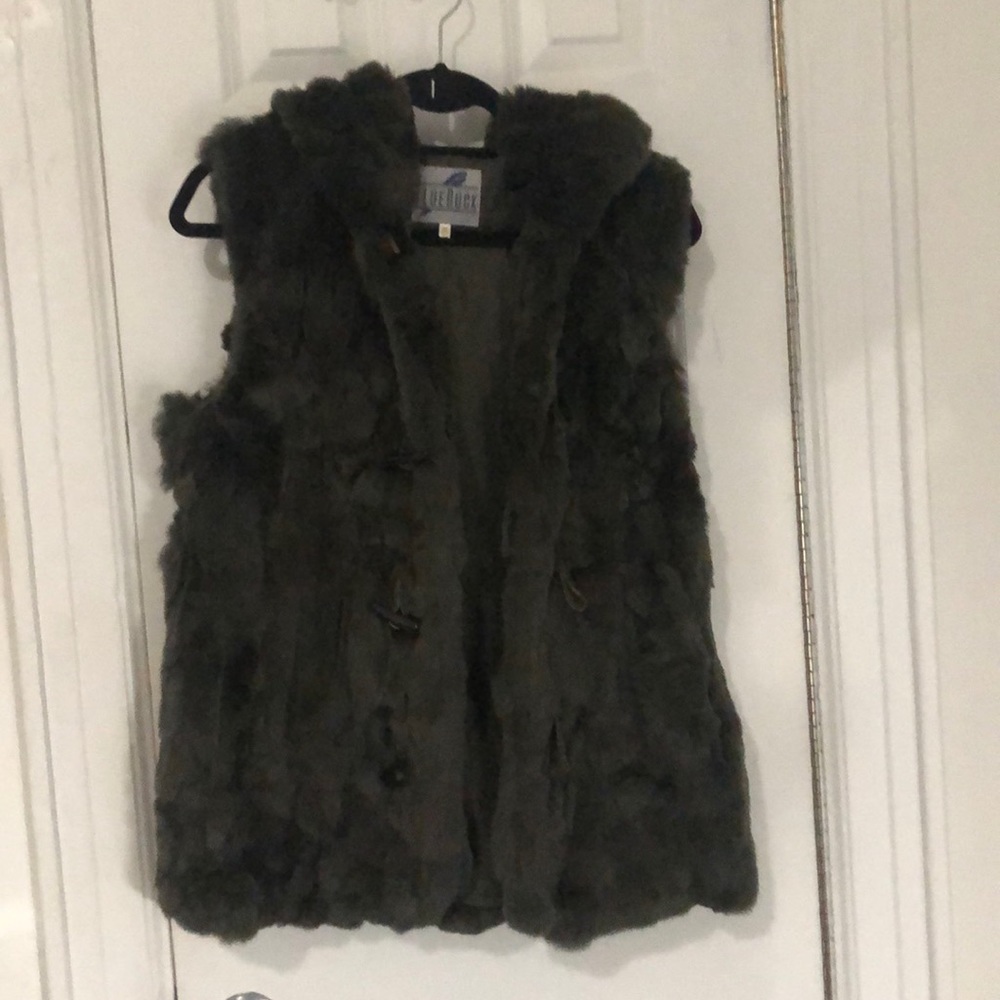Blue duck genuine fur vest with hood